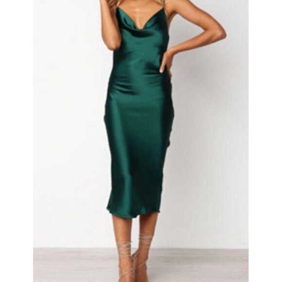 Petal + Pup Green Satin Midi Slip Dress Size US 6 Adjustable Straps - Picture 1 of 5